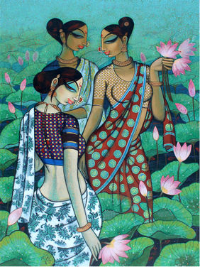 Echoes of the Lotus Pond by Varsha Kharatmal, Painting | Mojarto