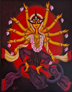 Mahisasuramardini by Uttam Bhattacharya, Painting | Mojarto