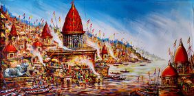 Amber Aura at Kashi: Fortune on the Sacred Ghats by Ananda Das, Painting | Mojarto