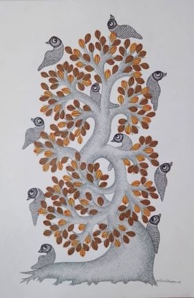 Tree of Life with Birds by Manoj Kumar Tekam, Painting | Mojarto