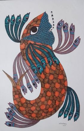 Mother Fish with babies by Manoj Kumar Tekam, Folk Art | Mojarto