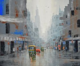 Life on a Rainy Day by Purnendu Mandal, Painting | Mojarto