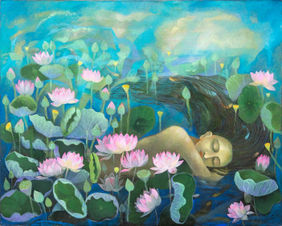 Untitled (Woman in a Lotus Pond) by Sumita Maity, Painting | Mojarto