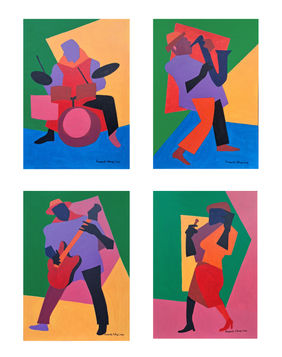 Rhythms in Color ( a set of 4 works / each 8.2x11.5 inches ) by Prasanta Acharjee, Painting | Mojarto