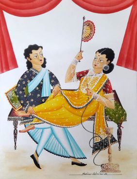 Babu Bibi romancing on sofa by Bhaskar Chitrakar, Painting | Mojarto