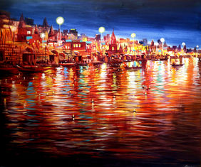 Colorful Evening Varanasi by Samiran Sarkar, Painting | Mojarto