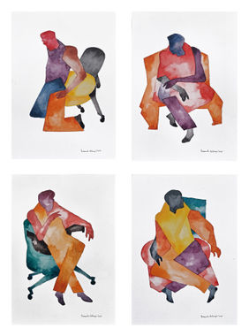 Postures of Thought ( a set of 4 works / each 8.2x11.5 inches ) by Prasanta Acharjee, Painting | Mojarto