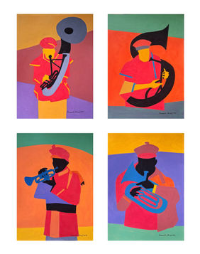Rhythms in Red ( a set of 4 works / each 8.2x11.5 inches ) by Prasanta Acharjee, Painting | Mojarto