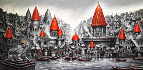 Kashi's Ghats: Echoes of Nandi & Fortunes of Ganga by Ananda Das, Painting | Mojarto
