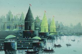 Banaras Ghat by Reba Mandal, Painting | Mojarto