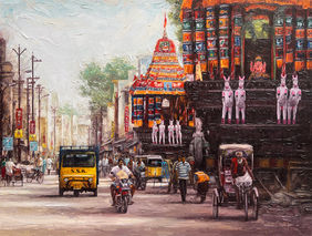 Madurai Street by Iruvan Karunakaran, Painting | Mojarto