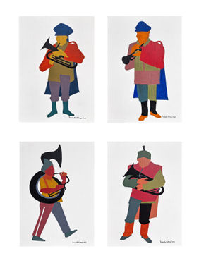 The Band in Colors ( a set of 4 works / each 8.2x11.5 inch) by Prasanta Acharjee, Painting | Mojarto