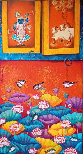 Shreenathji  with Lotus by Pravin Utge, Painting | Mojarto