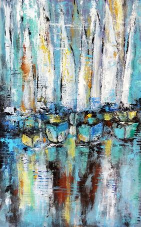 Reflections of the Harbor Abstract Acrylic Painting by Indrani Ghosh, Painting | Mojarto
