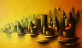 Ganges in the Golden Light by Somnath Bothe, Painting | Mojarto