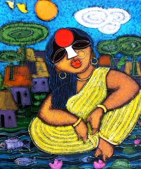 SWEET VILLAGE WOMAN by Tuhin Rakshit, Painting | Mojarto