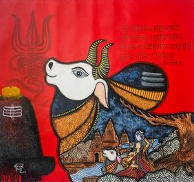 Shivranjani- Nandi as devotee of Aadhishakti by Mrinal Dutt, Painting | Mojarto