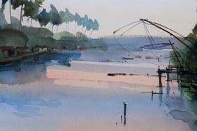 Dusk by the backwaters 1 by Prashant Prabhu, Painting | Mojarto