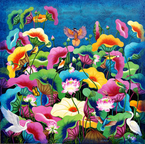 Lotus pond -26 by Sk Nur Ali, Painting | Mojarto