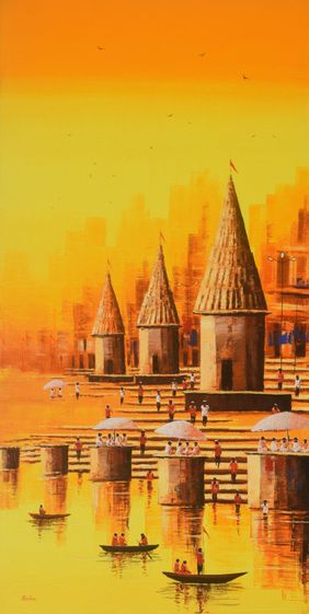 Banaras Ghat by Reba Mandal, Painting | Mojarto