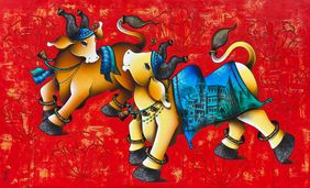 Joyful Nandi by Paras Parmar , Painting | Mojarto