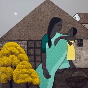 Mother and Daughter by Nagnath Ghodke, Painting | Mojarto