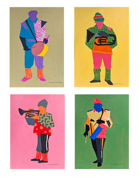 The Brass Band Block ( a set of 4 works ) by Prasanta Acharjee, Painting | Mojarto