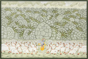 Krishna with cow | Pichwai Painting by Deepak Sharma, Folk Art | Mojarto