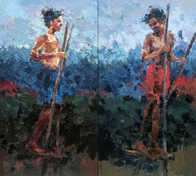 Anandavishwa (Joy Within)- Diptych by Vijay Shelwante, Painting | Mojarto