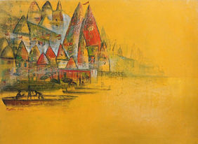 Evening Varanasi Ghats by Partha Chowdhury, Painting | Mojarto