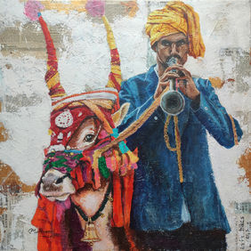 Decorated Bull01 by Srinivasa Ram Makineedi, Painting | Mojarto