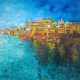 Reflections of Banaras by Herendra Swarup , Painting | Mojarto