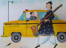Babu being refused by a "No Refusal" cab! by Bhaskar Chitrakar, Folk Art | Mojarto