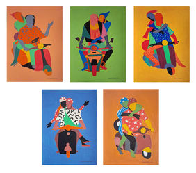 Riders in Rhythm ( A set of 5 works / each 8.2x11.5 inches ) by Prasanta Acharjee, Painting | Mojarto