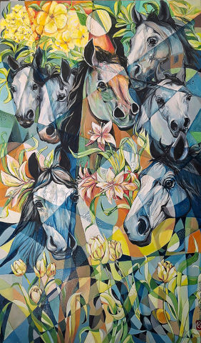 Horses of the heaven by Tapan Chattopadhyay, Painting | Mojarto