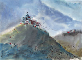 Hilltop Shrine by Raj Kr Singh, Painting | Mojarto