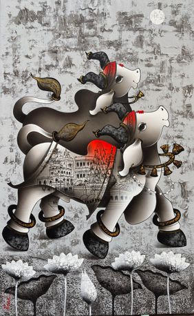 Joyful Nandi by Paras Parmar, Painting | Mojarto