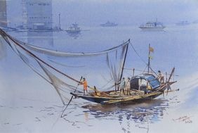 Fishing Boat  by Ananda Ahire, Painting | Mojarto