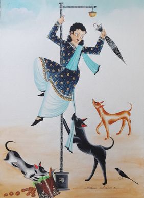 "Pole-dancing" Babu by Bhaskar Chitrakar, Folk Art | Mojarto