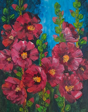 Hollyhocks by Swati Kale, Painting | Mojarto