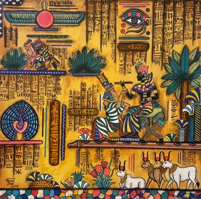 Kishoryai - Radha Krishna in Egyptian era by Mrinal Dutt, Painting | Mojarto