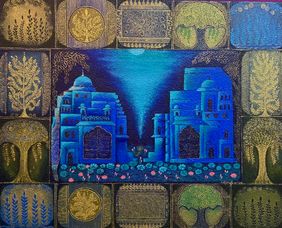 Symbolic Pichwai - 3 by Vibha Singh, Painting | Mojarto
