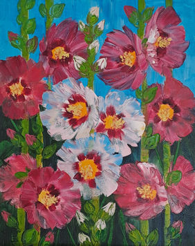Hollyhocks by Swati Kale, Painting | Mojarto