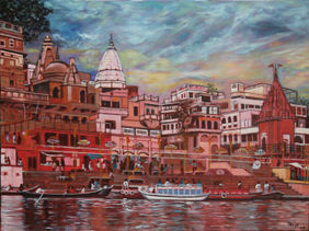Kashi ke Ghat by Mamta Malhotra, Painting | Mojarto