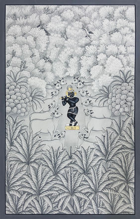 Shreenath ji Leela with cows | Pichwai Painting by Deepak Sharma, Folk Art | Mojarto