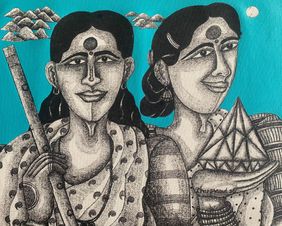 Sisters by Dhan Prasad, Drawing | Mojarto