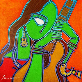 Echoes in Emerald Strings by Santanu Nandan Dinda, Painting | Mojarto