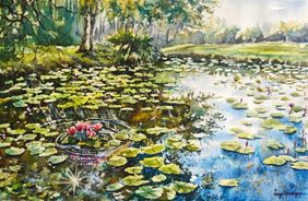 Lily Pond 4 by Lasya Upadhyaya, Painting | Mojarto