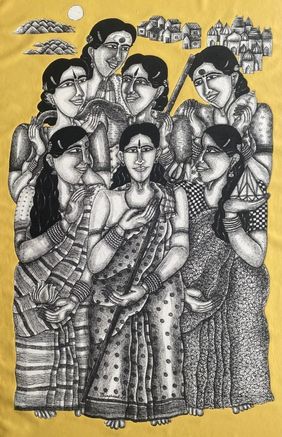 Saath Sehaliyan by Dhan Prasad, Drawing | Mojarto