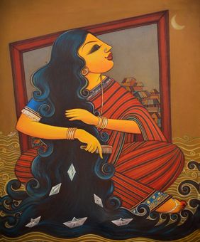 Srotoshinni, স্রোতস্বিনী by Sumon Naskar, Painting | Mojarto